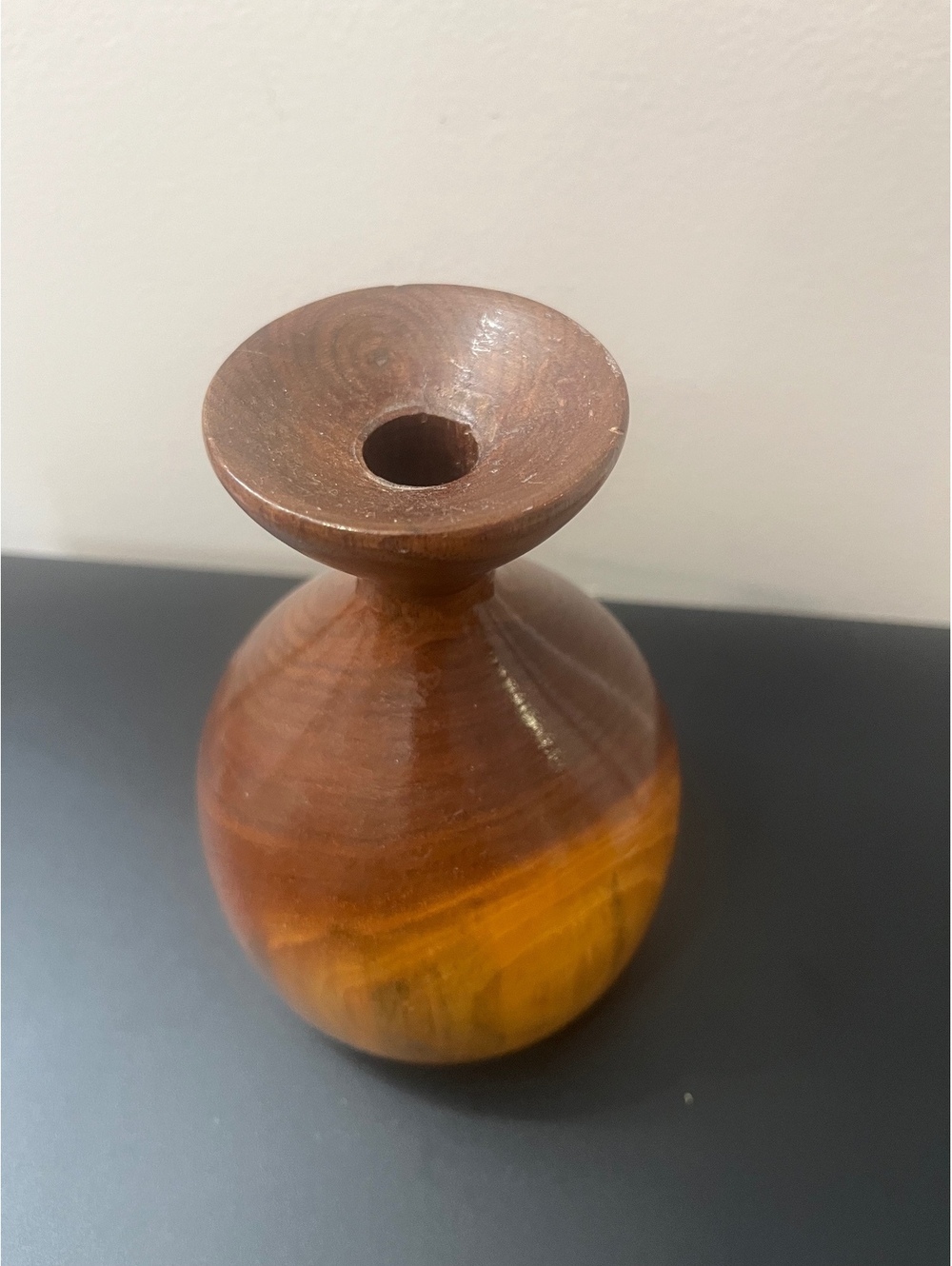 Small turned wood bud vase